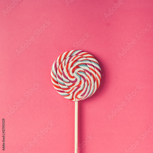 Colorful lollipop on pink background. Poster Mural XXL