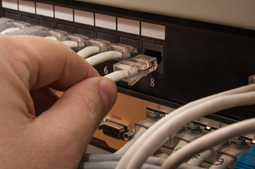 connection patch cable to patch panel