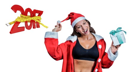 Poster - Composite image of portrait of female athlete in christmas costu
