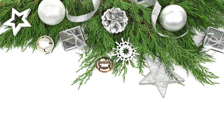 Wall Mural - Beautiful composition of Christmas decor on white background