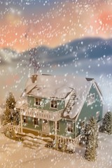 Wall Mural - Composite image of high angle view of house covered in snow