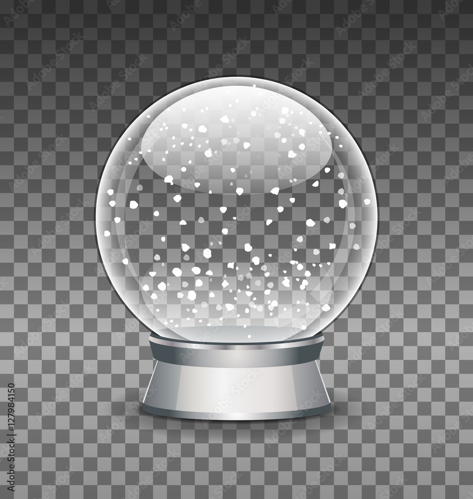 Snow Globe vector illustration. Empty snowglobe. Crystal 3d Sphere ...
