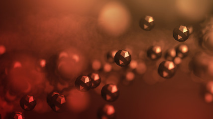 Poster - Abstract 3d rendering of chaotic low poly particles. Flying polygonal spheres in empty space. Futuristic background with bokeh effect. Poster design.