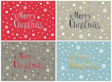 Set Of Four Merry Christmas Cards With Snowflakes, Vector Templates