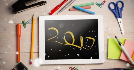 Poster - Composite image of digital image of new year written with tape m