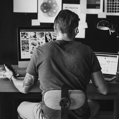 Poster - Man Busy Photographer Editing Home Office Concept