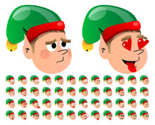 Vector Illustrated Christmas Elf Cartoon Emotion Faces