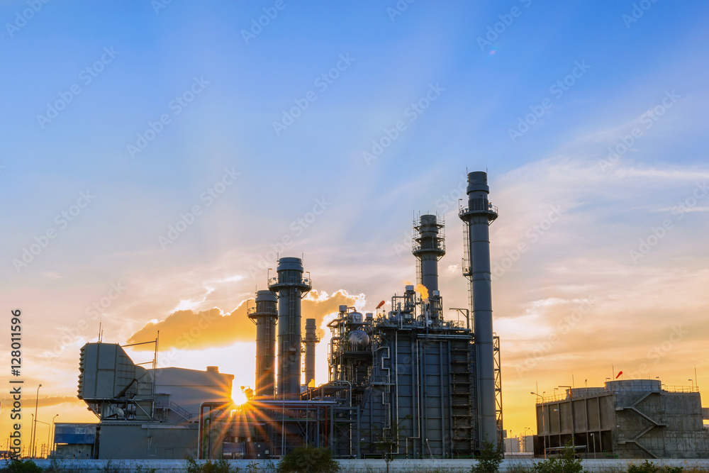 Gas turbine electrical power plant with sunset Stock Photo | Adobe Stock