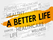 A Better Life word cloud collage, health concept background