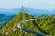Breathtaking aerial view with Sky bridge, symbol Langkawi, Malaysia. Adventure holiday. Modern technology. Tourist attraction. Travel concept. Andaman sea backgroun