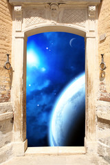 Poster - Ancient door and space scene