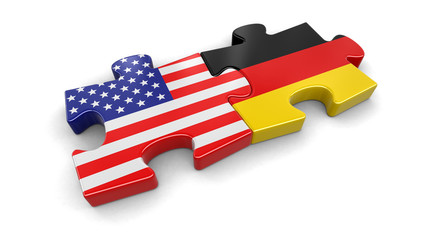 Poster - USA and German puzzle from flags. Image with clipping path