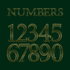 Poster - golden ornate numbers with tendrils. decorative patterned vintage font.