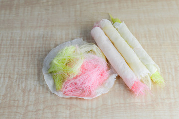 Roti Saimai(Cotton candy) , Thai cotton candy burrito pancake