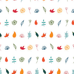 Poster - Seamless pattern with autumn leaves and flowers.