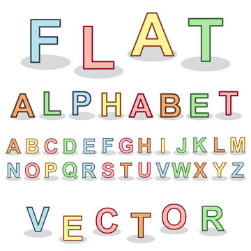 Thin line flat style alphabet letters with shadow