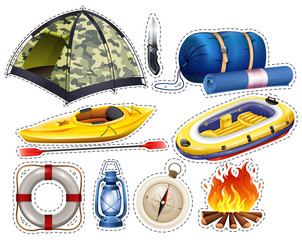 Wall Mural - camping sticker set with tent and sleeping bag