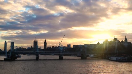 Wall Mural - Panoramic view of London landmarks from Waterloo bridge
