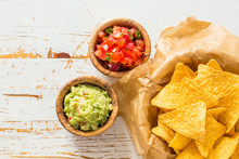 Party Food - Nachos With Salsa And Guacamole