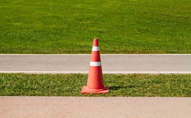 Orange funnel on the green grass