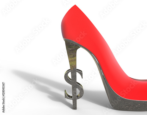 Luxury metaphor High Heel with Dollar Sign 3d Rendering Stock ...