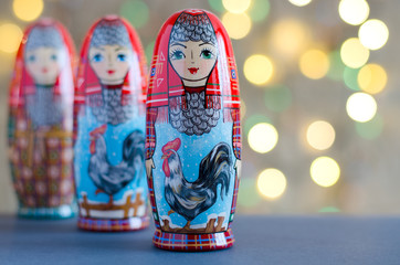 Rooster - a symbol of the New year. The picture on the doll matryoshka