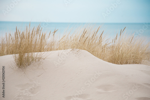 Beautiful white sand dunes at the sea beach Obraz na płótnie