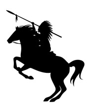 Indian Chief Riding A Rearing Up Horse Black Vector Silhouette