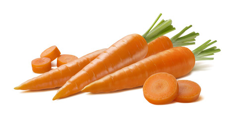 Canvas Print - Fresh carrot group with pieces isolated on white background