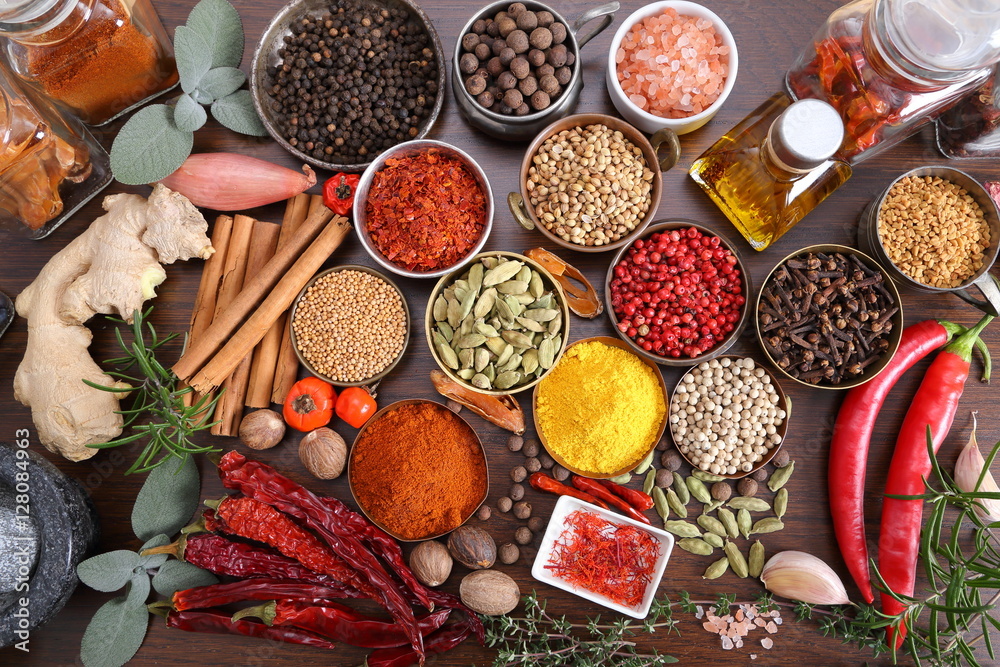 Spices and herbs. - obrazy, fototapety, plakaty 