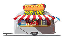Hot Dog Trailer. Fast Food. Isolated. Vector Illustration
