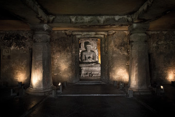 Wall Mural - Sitting Buddha carved on the rocks, at Ajanta caves