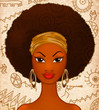 Portrait of a young black woman on ethnic background, model of fashion, illustration