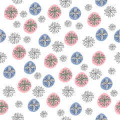 Wall Mural - Vector doodle snowflakes seamless pattern. Hand drawn background