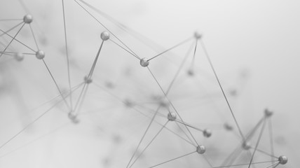 Poster - Abstract 3d rendering of chaotic structure. Plexus background with lines and polygonal spheres in empty space. Futuristic shape. Network concept. Modern design for banner, poster, placard.