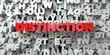 DISTINCTION -  Red text on typography background - 3D rendered royalty free stock image. This image can be used for an online website banner ad or a print postcard.