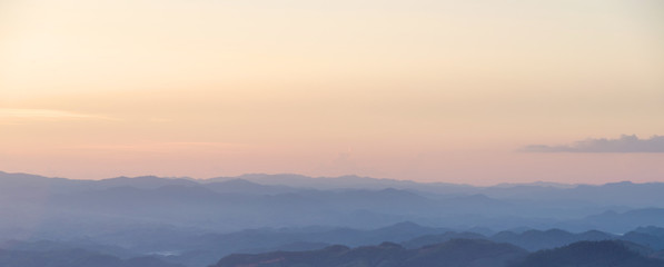 sunset sky and misty layer mountain in sri nan national park thailand