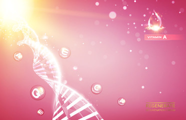 Poster - Science template for your card, red wallpaper or banner with a DNA molecules of polygons. Vector illustration.