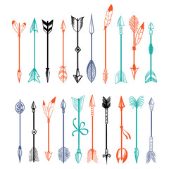 Wall Mural - Hand drawn colorful arrows collection isolated on white background vector