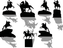 Set Of Seven Horseman Statues With Shadows