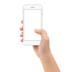 © blackzheep - hand holding smart phone on white background clipphing path insi