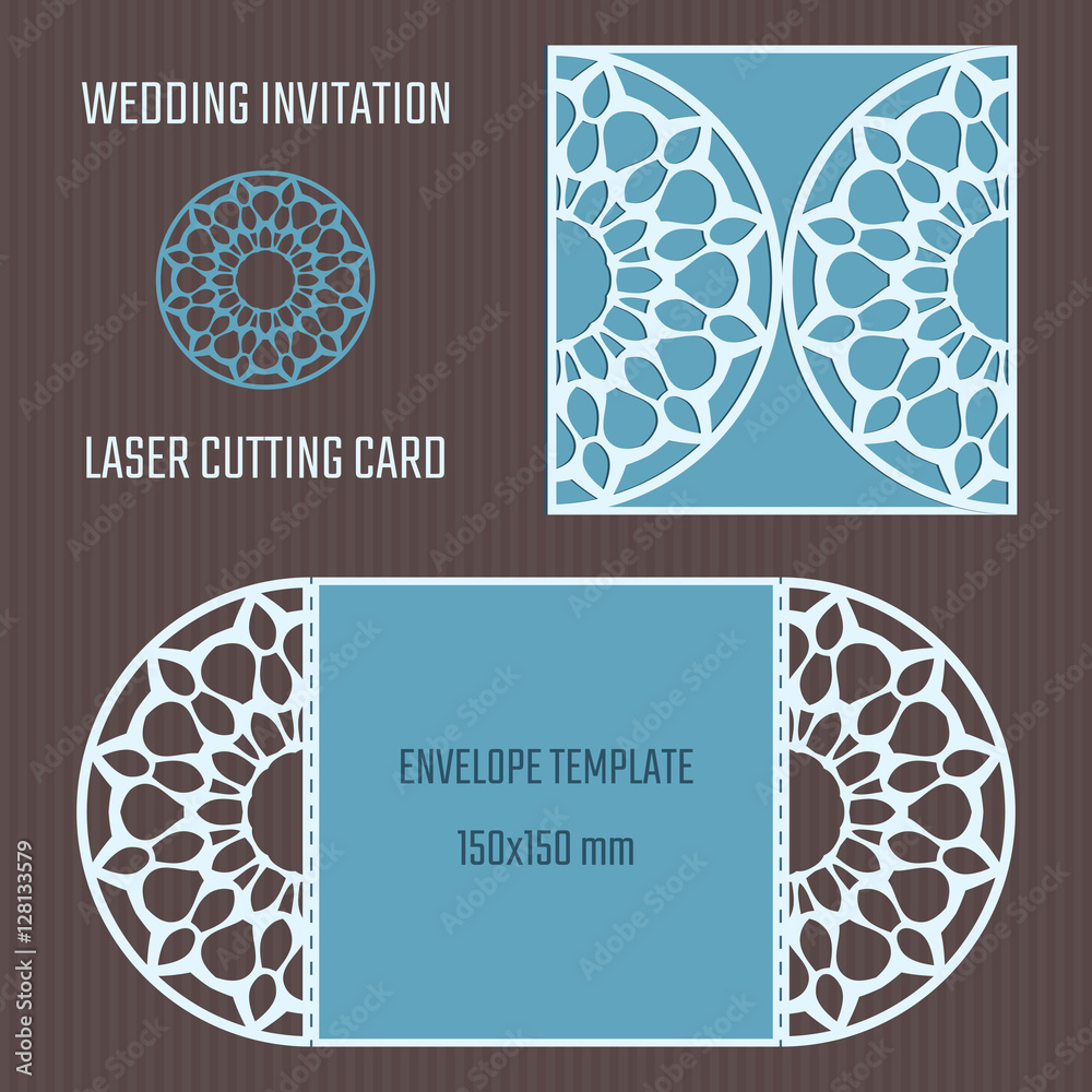 DIY laser cutting vector envelope. Wedding die cut invitation template ...