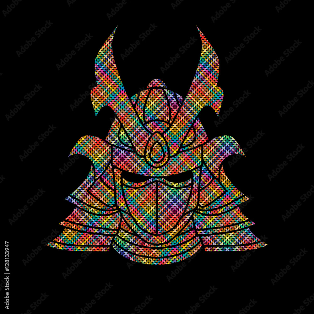 Samurai Mask Pixel Vettoriale stock di Samurai mask designed using colorful pixels graphic ...