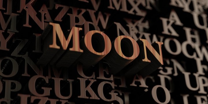 Moon - Wooden 3D rendered letters/message.  Can be used for an online banner ad or a print postcard.