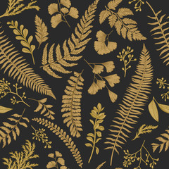 Poster - Seamless floral pattern. Gold.