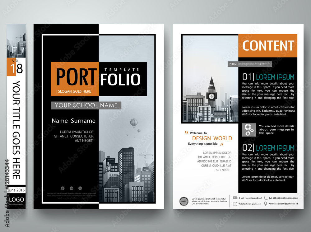Minimal cover book portfolio presentation layout.Black and white abstract square brochure design report business flyers magazine poster.Portfolio template vector layout.City design on A4 layout. - obrazy, fototapety, plakaty 
