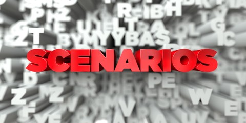 Wall Mural - SCENARIOS -  Red text on typography background - 3D rendered royalty free stock image. This image can be used for an online website banner ad or a print postcard.