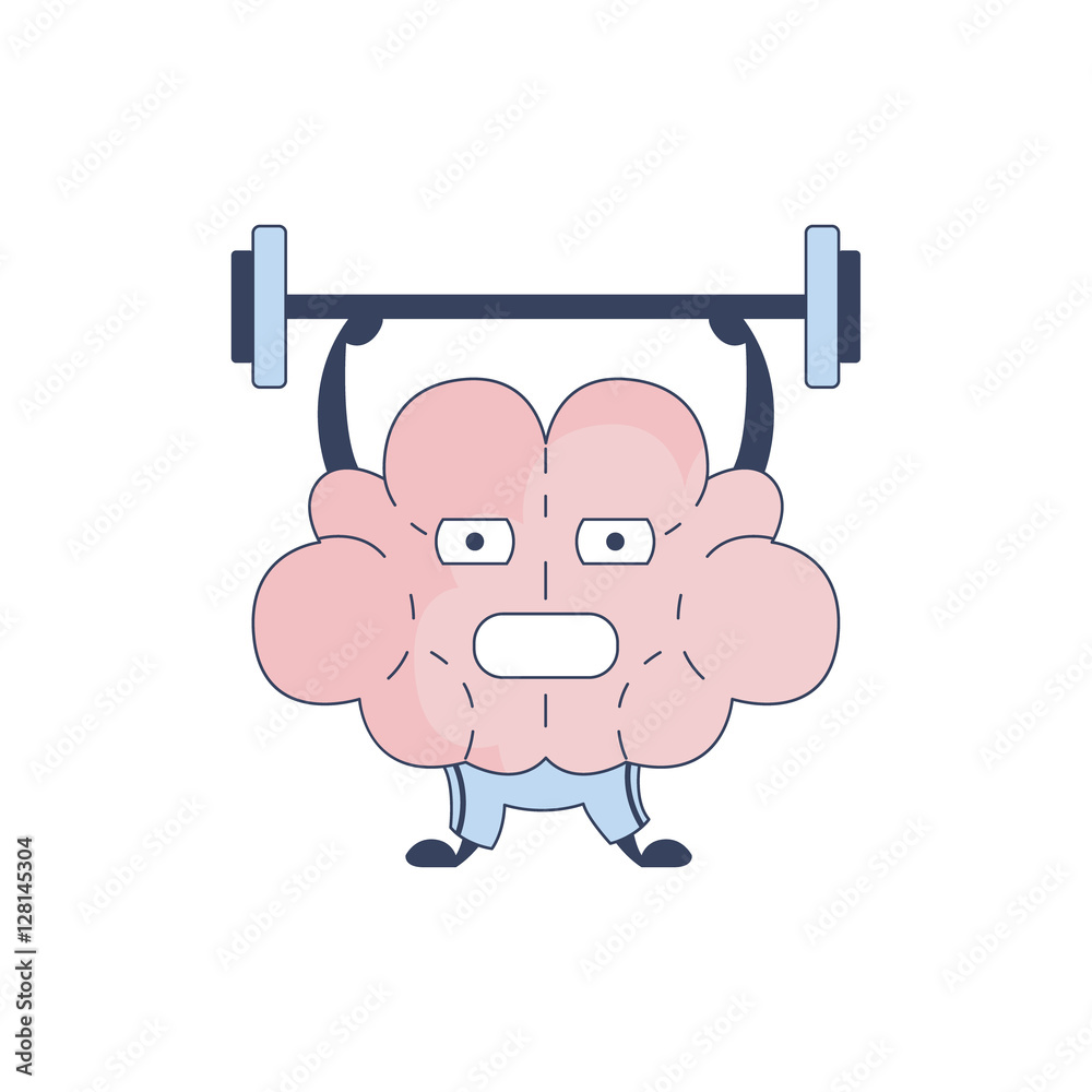 Brain In Gym Doing Weight Lifting Comic Character Representing ...