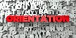 ORIENTATION -  Red text on typography background - 3D rendered royalty free stock image. This image can be used for an online website banner ad or a print postcard.