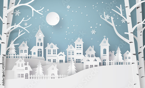 Cuadros en Lienzo Winter Snow Urban Countryside Landscape City Village with ful lm